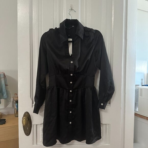 Zara Long Sleeve Satin Mini Dress - Picture 1 of 4